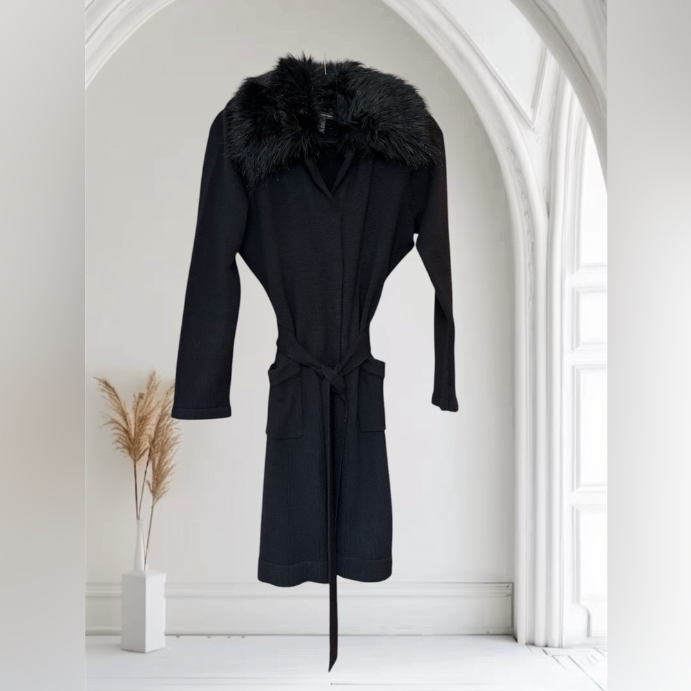 Elegant Black Fur-Trimmed Sweater By INC
